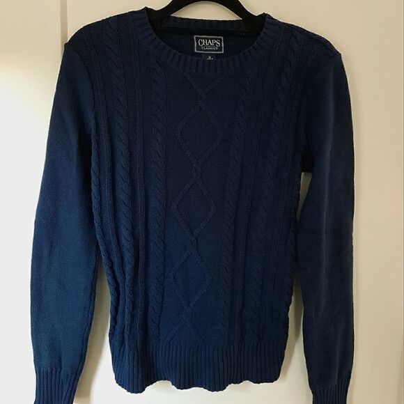 Chaps Cable Knit Sweater Navy Pullover Cotton Blend - Picture 2 of 8